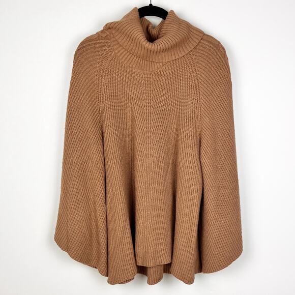 Anthropologie Kali Poncho Cable Knit Turtleneck Sweater XS/S Honey Tan Boho - Picture 2 of 8